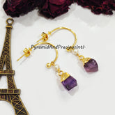Raw Amethyst Earrings, Gold Electroplated Earrings, February Birthstone Earrings